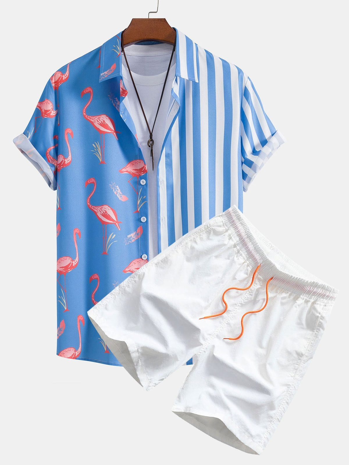 IVY | Set with flamingo stripe shorts