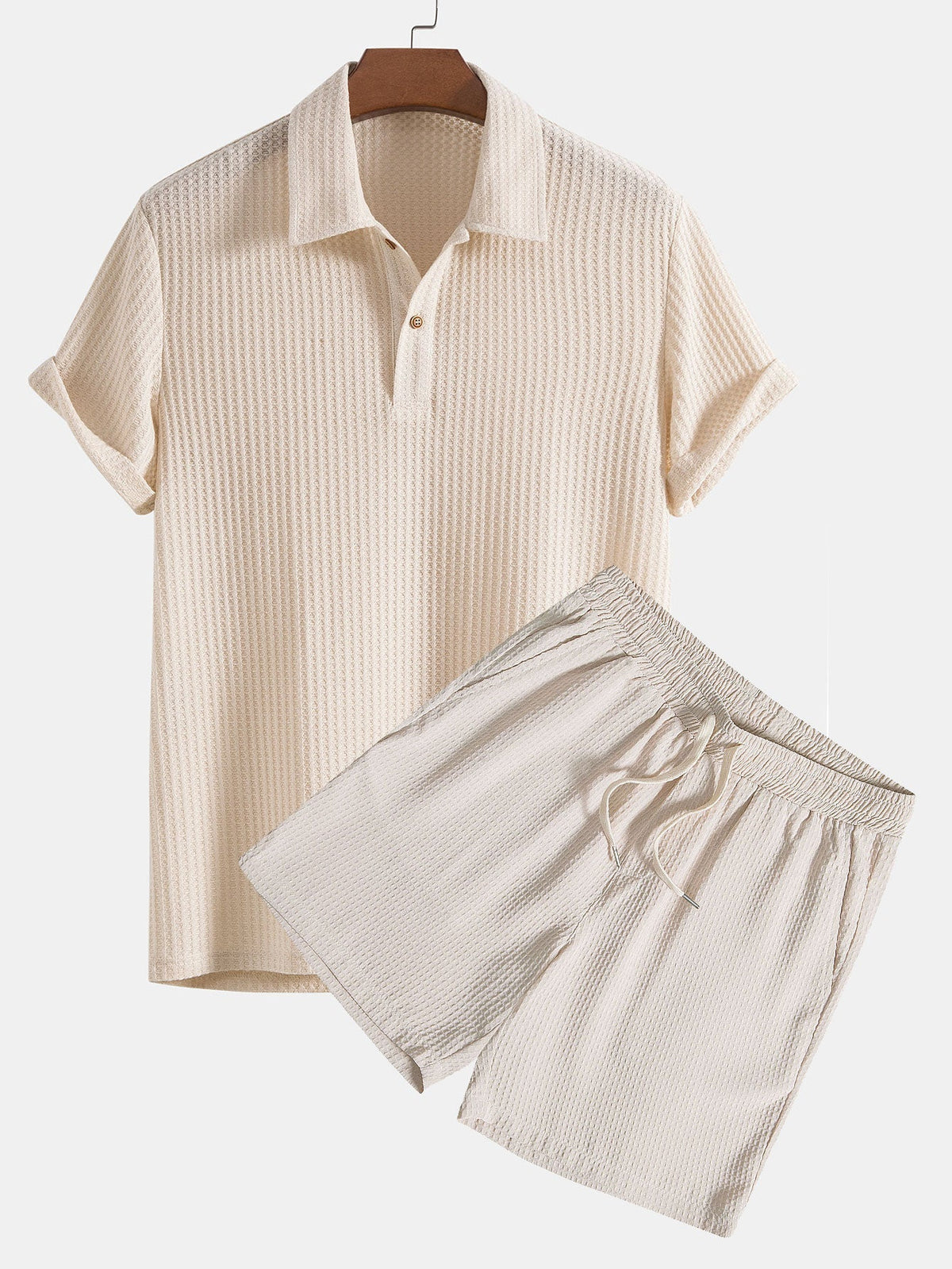 BENJAMIN | Polo and shorts set with waffle knit