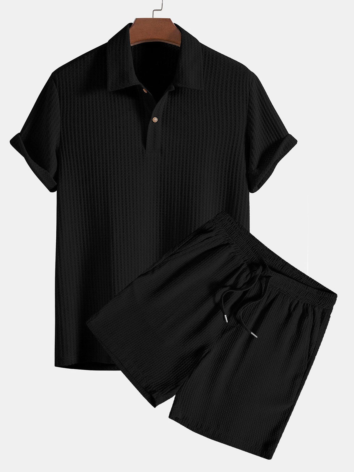 BENJAMIN | Polo and shorts set with waffle knit