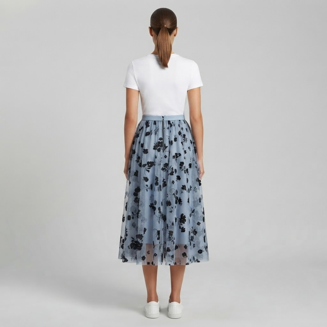 POPPY | Midi skirt with floral tulle