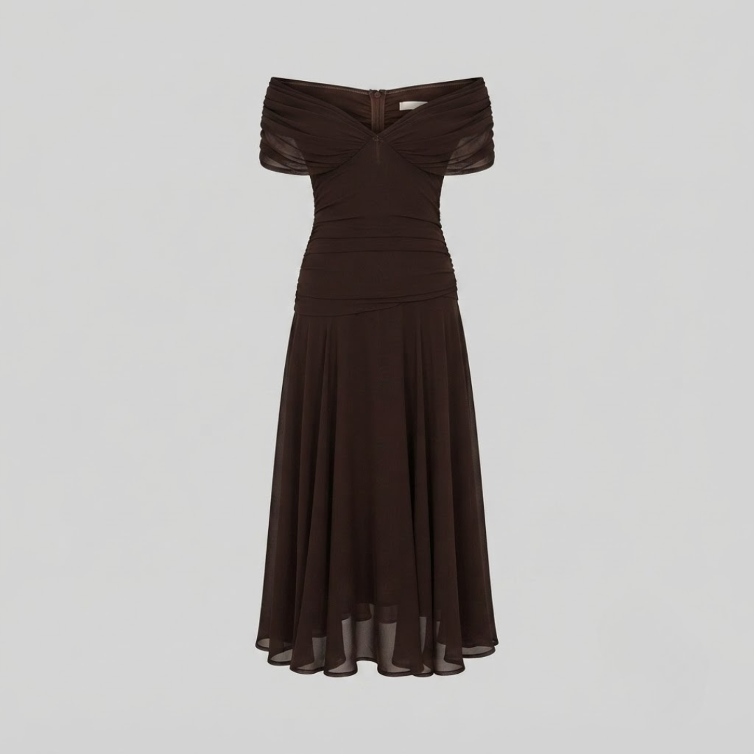 ORIANNA | Ankle-length mesh dress with diagonal collar