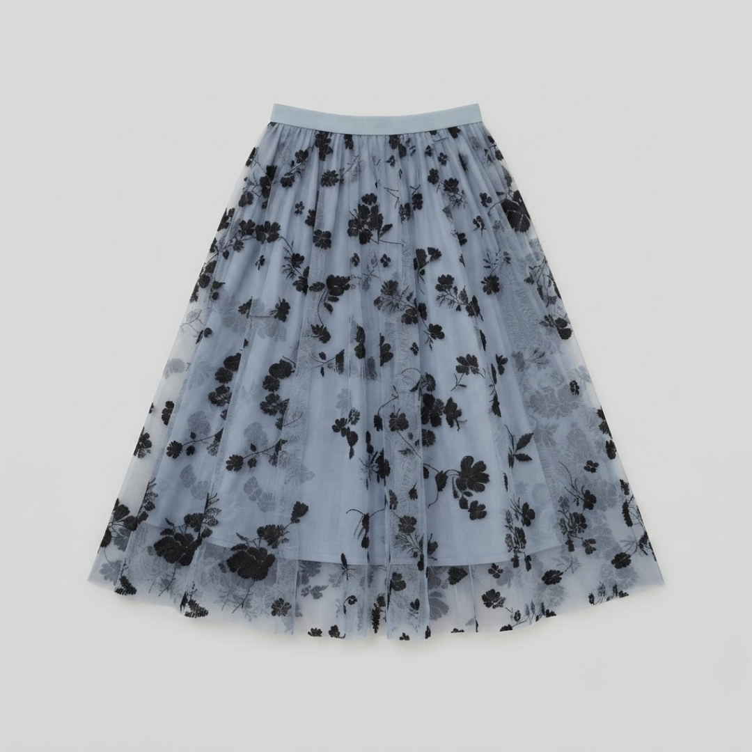 POPPY | Midi skirt with floral tulle