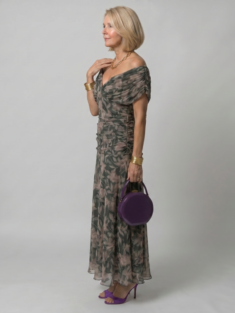 AVA | Midi dress with off-shoulder neckline