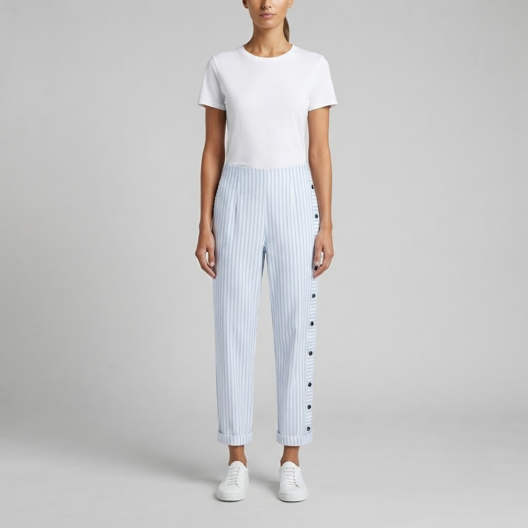 MEGAN | Striped trousers with side buttons