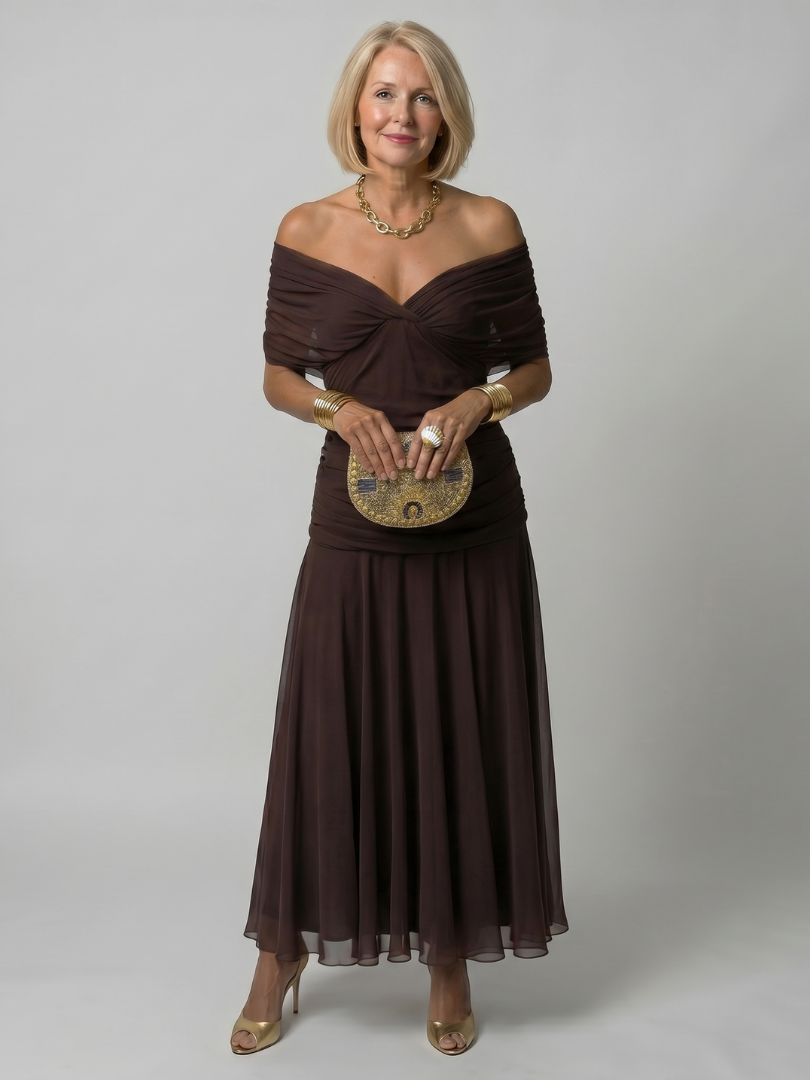 AVA | Midi dress with off-shoulder neckline