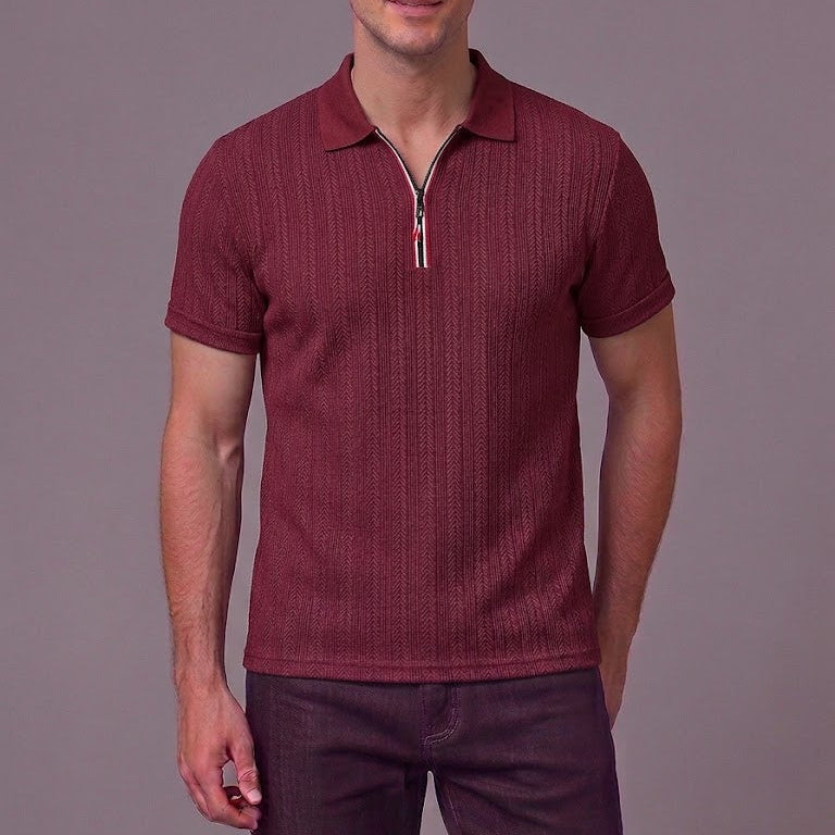 GEORGE | Polo with half-zip and herringbone texture