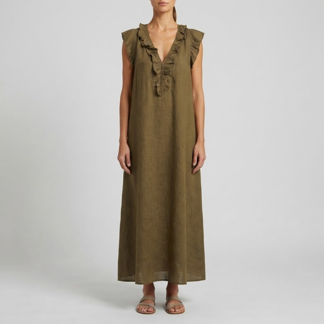 AMINA | Maxi dress with ruffle V-neck