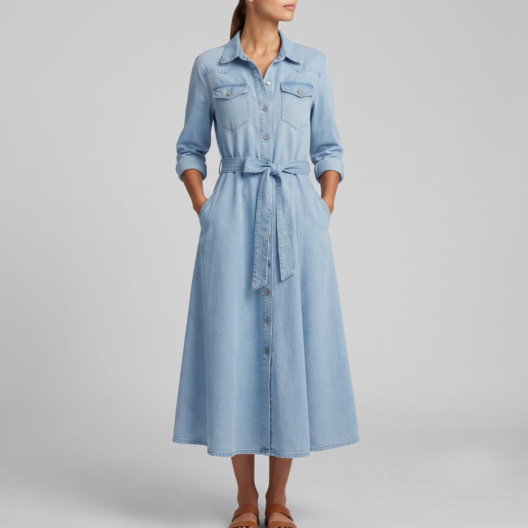 OLIVIA | Long sleeve dress with denim finish