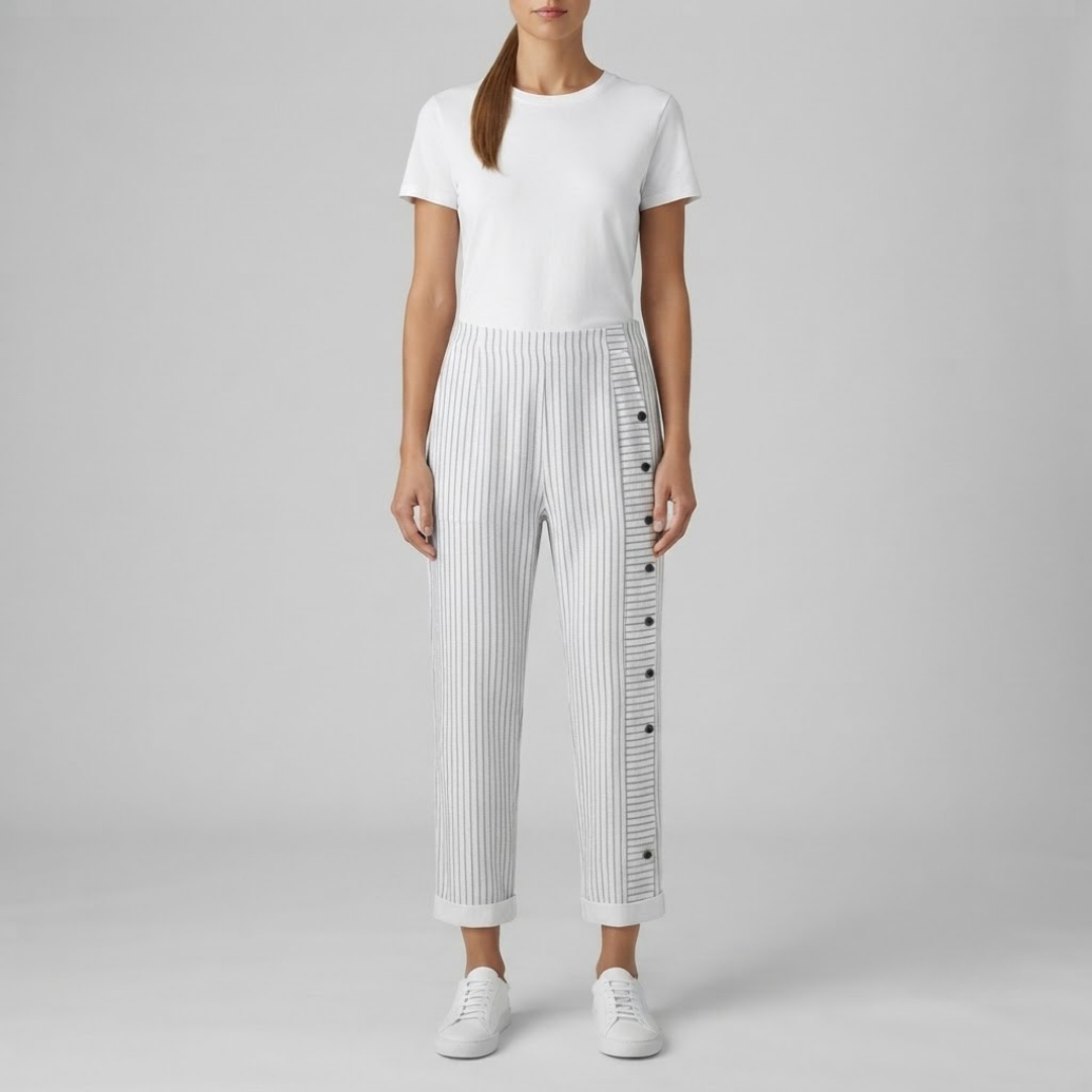 INAYA | Striped trousers with side buttons