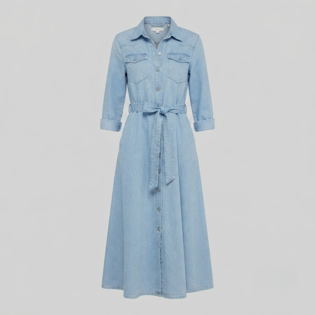 OLIVIA | Long sleeve dress with denim finish