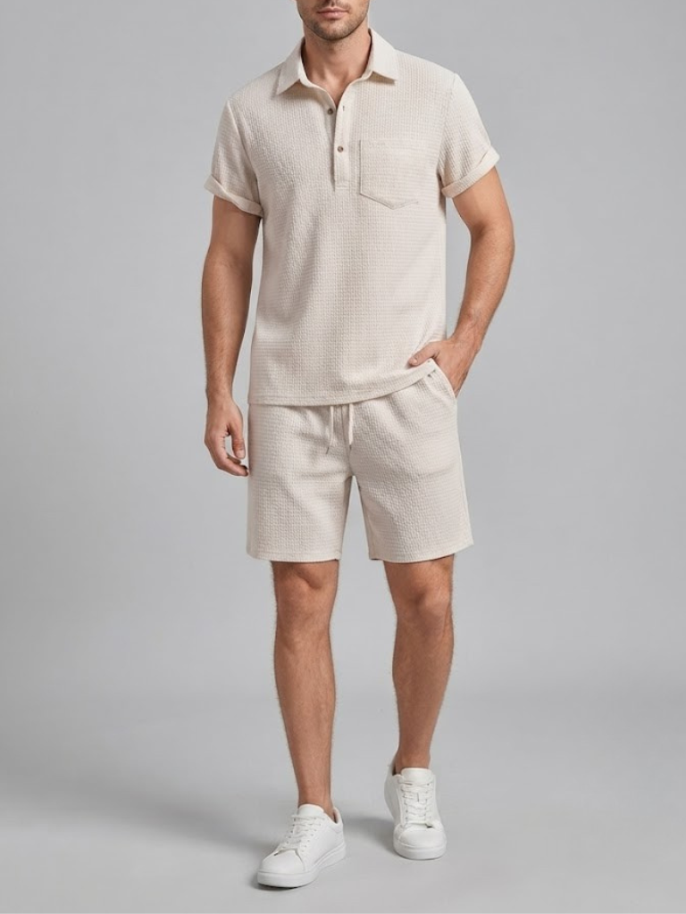 WILLIAM | Polo and shorts set with waffle knit