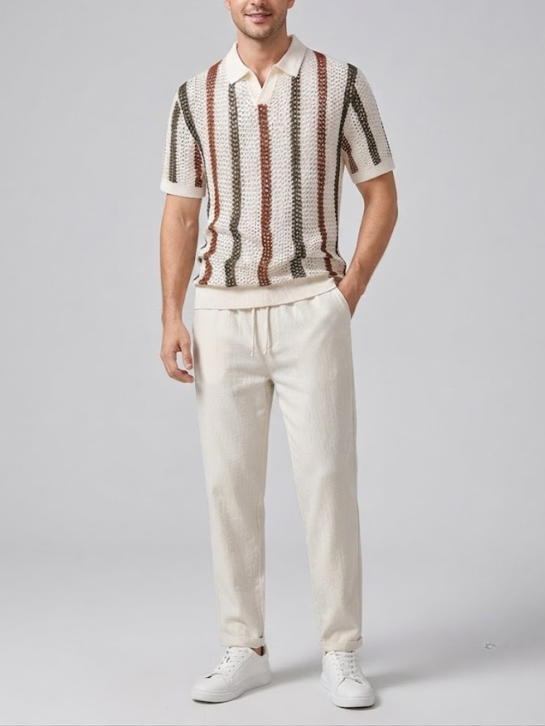 GEORGE | Set with striped crochet polo