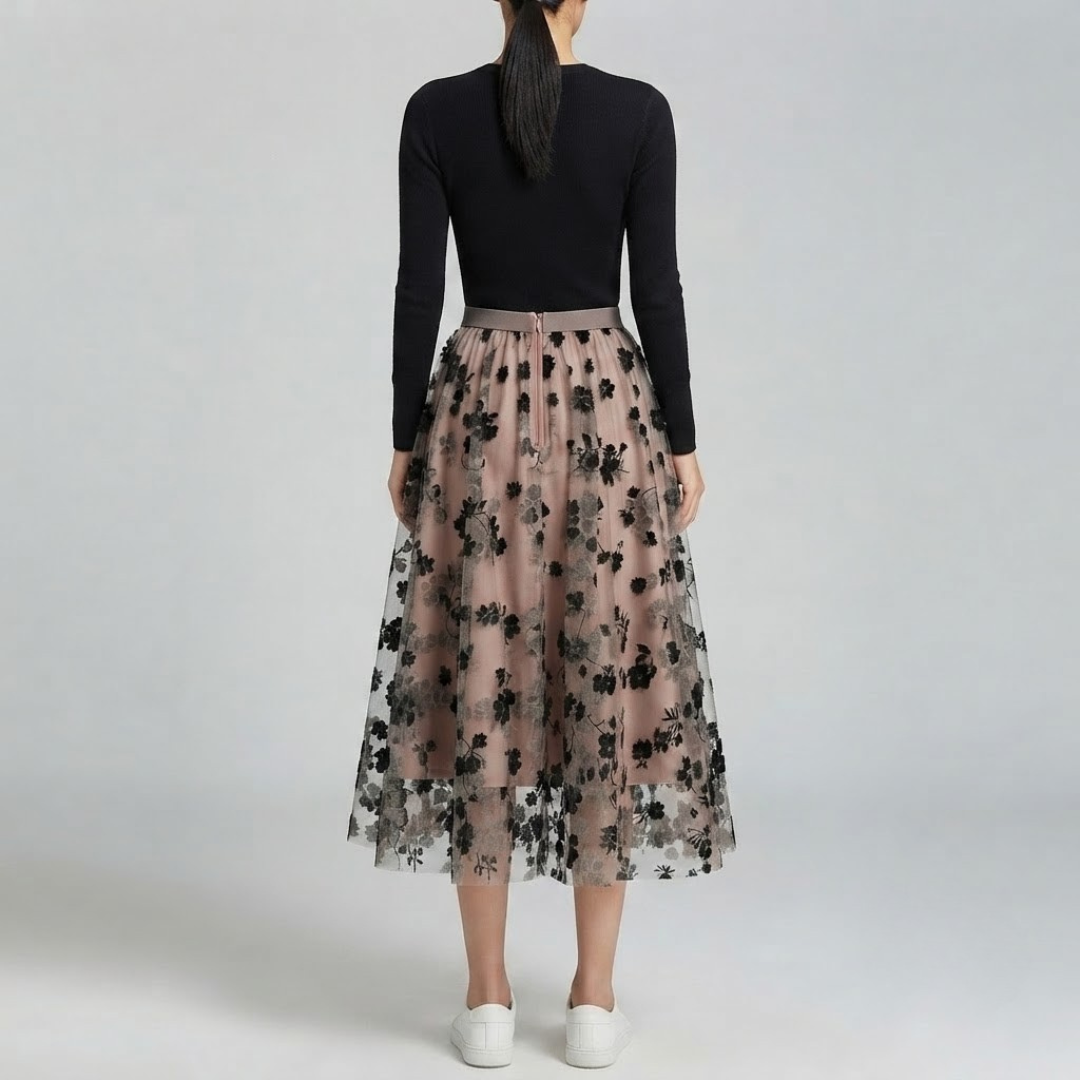 POPPY | Midi skirt with floral tulle