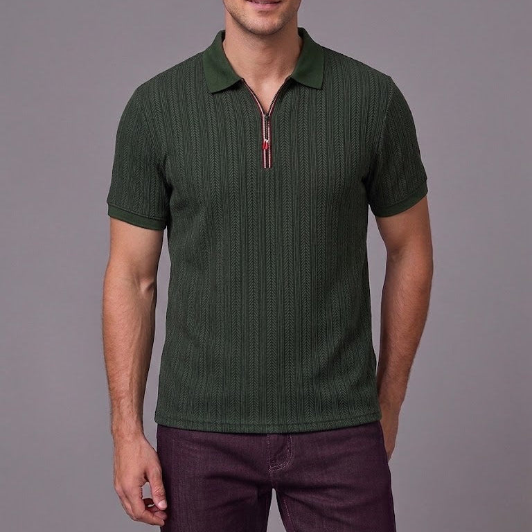 GEORGE | Polo with half-zip and herringbone texture