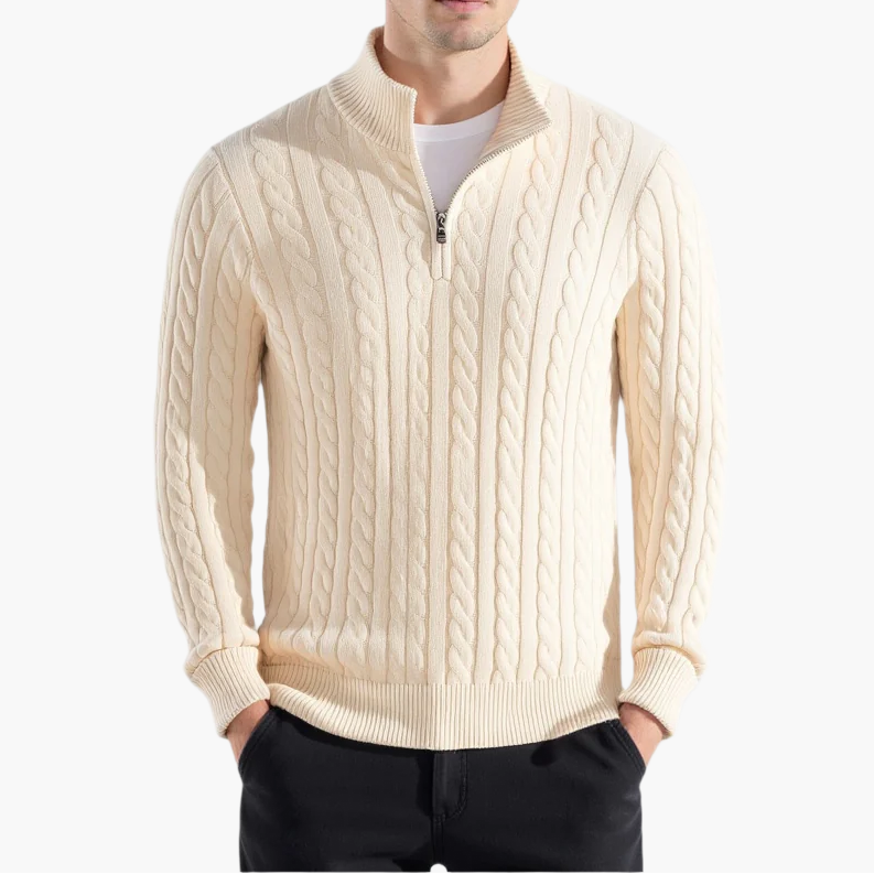 HARRY | Cable-knit sweater with quarter zip