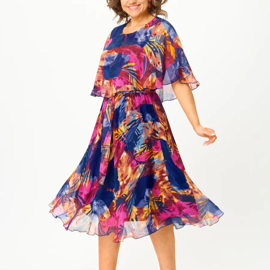 HALLE | Chiffon midi dress with flutter sleeves