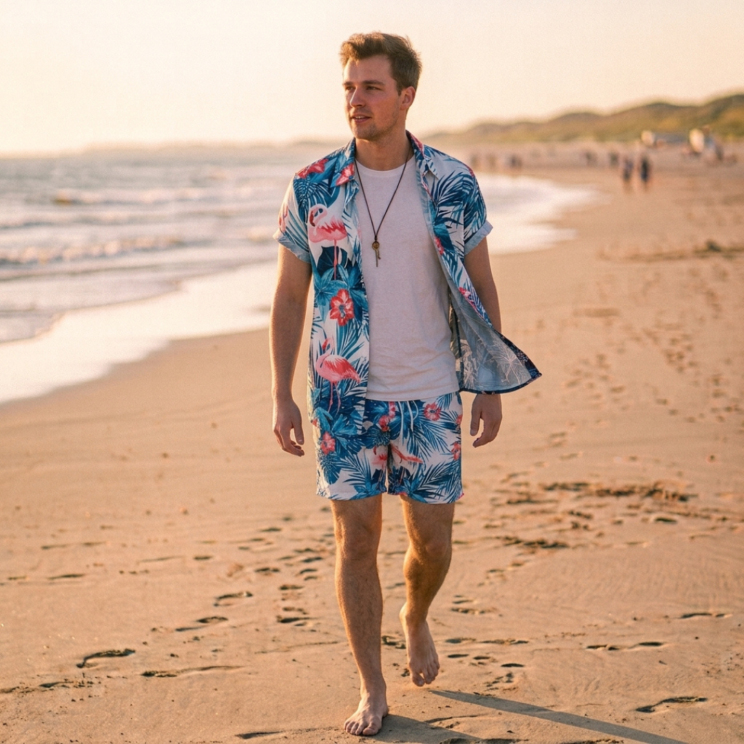 CHLOE | Set with flamingo print shorts