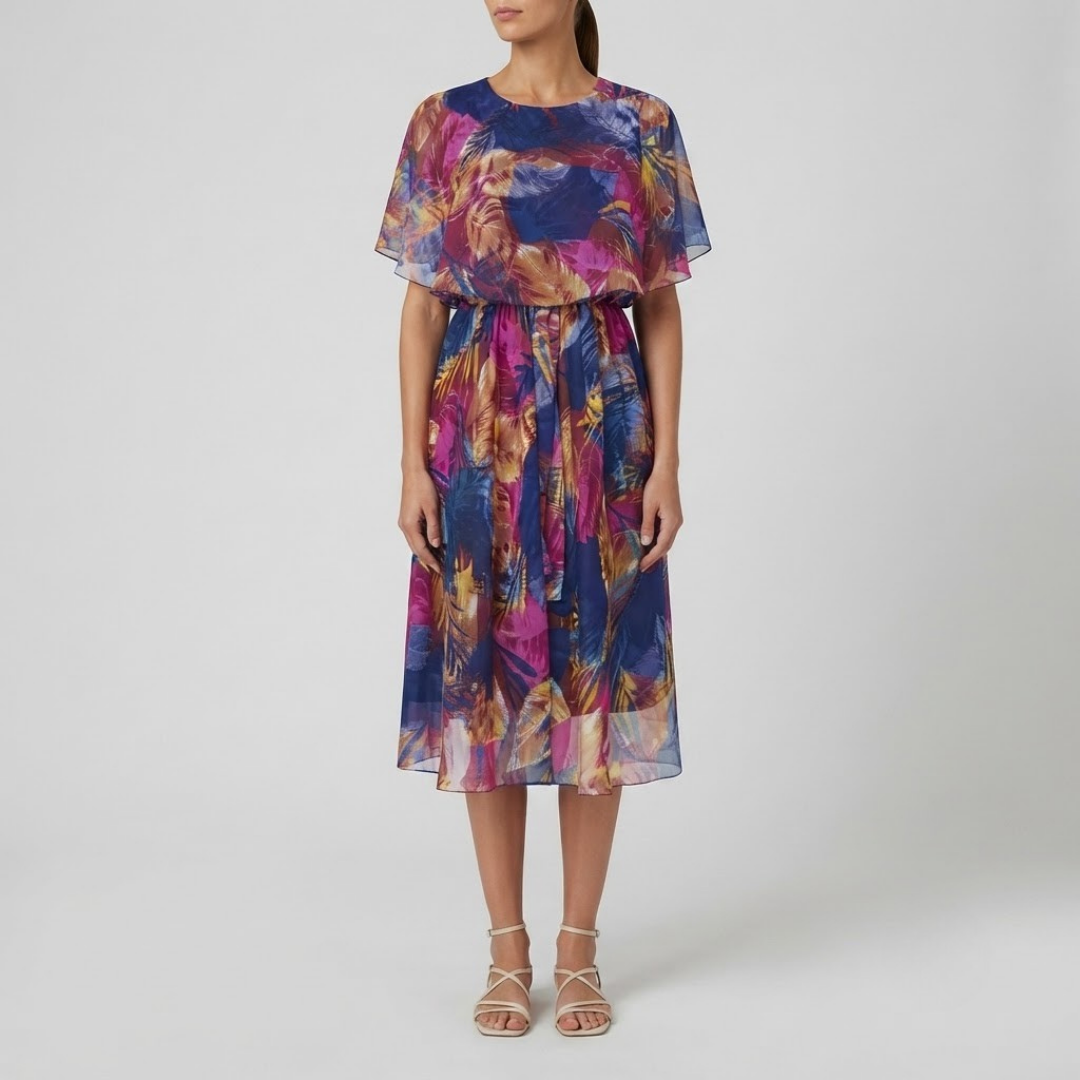 HALLE | Chiffon midi dress with flutter sleeves