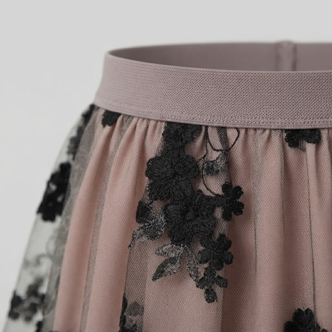 POPPY | Midi skirt with floral tulle