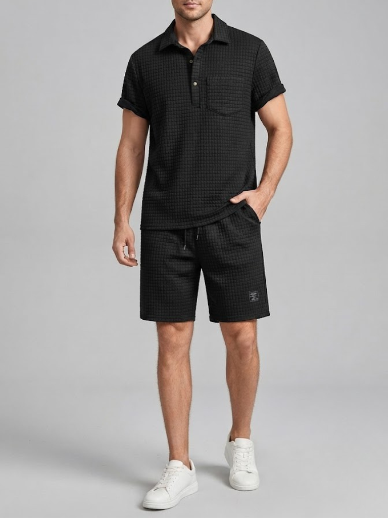 ETHAN | Polo and shorts set with waffle knit