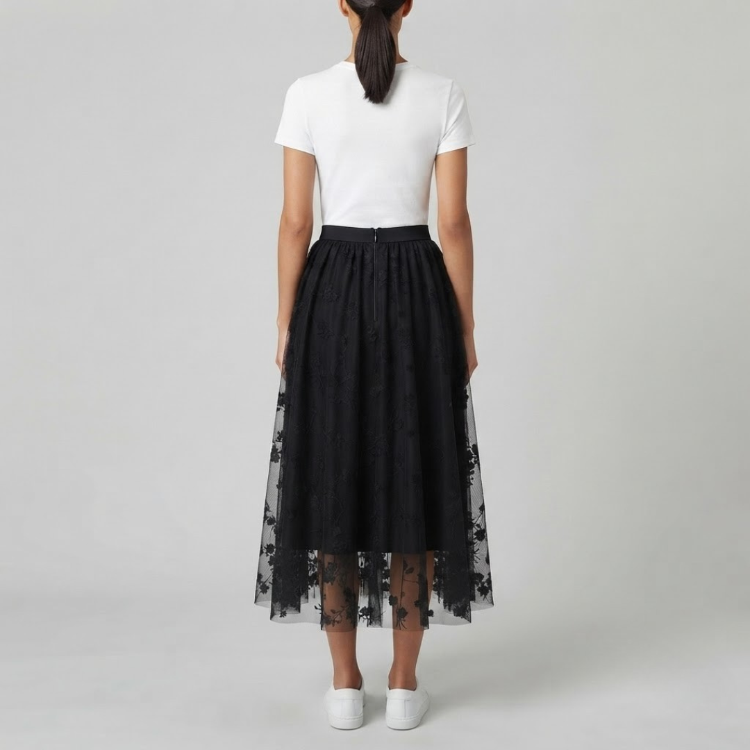 POPPY | Midi skirt with floral tulle