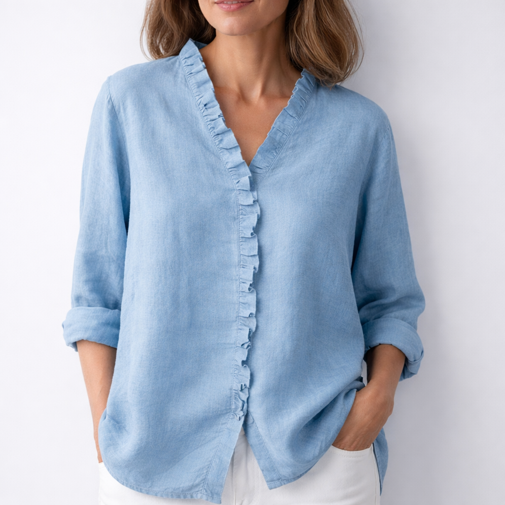 LUISA | Shirt with ruffled V-neck