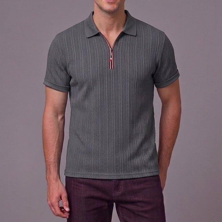 GEORGE | Polo with half-zip and herringbone texture