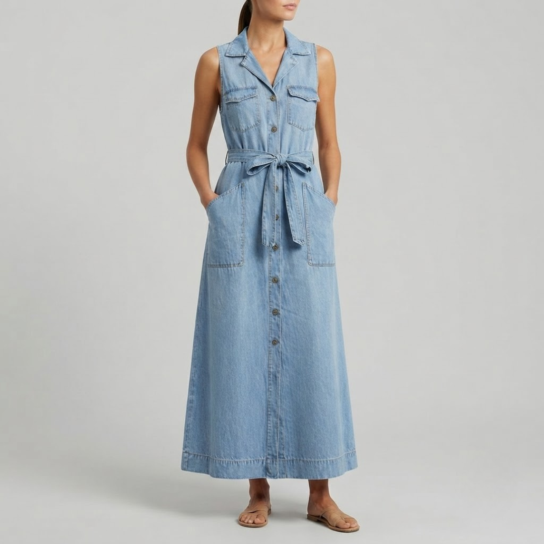 LILY | Sleeveless denim dress with button detail