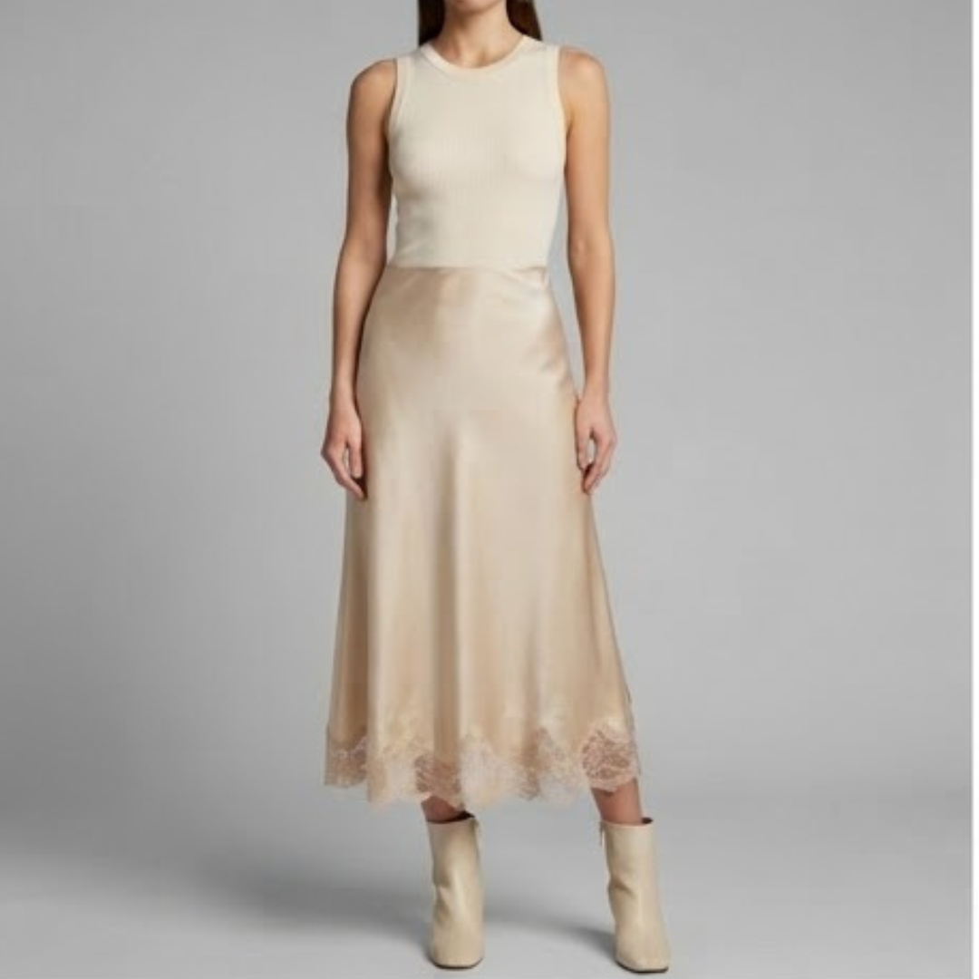 OPAL | Midi skirt with lace trim