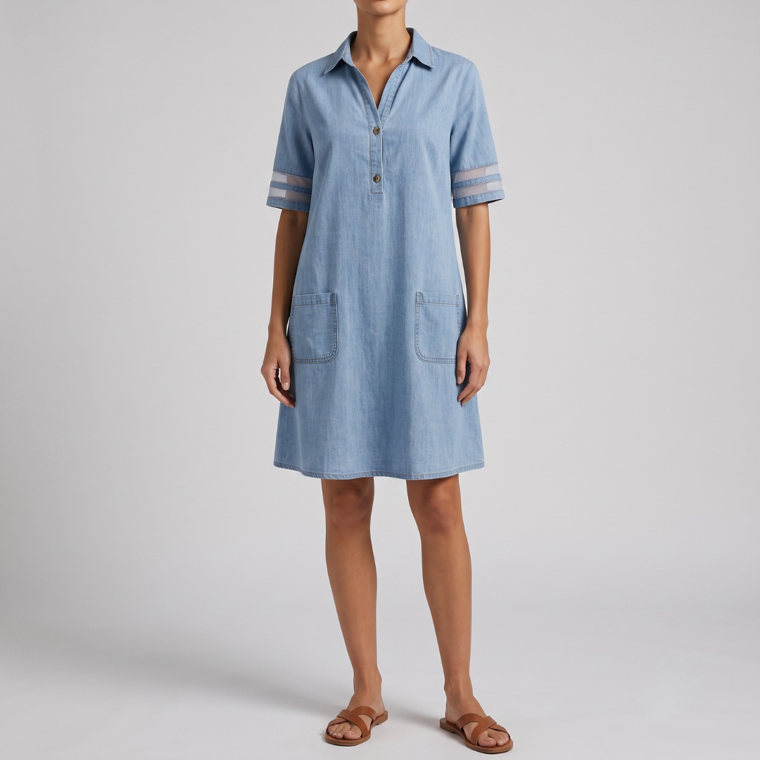 ASHLY | Denim dress with button neckline