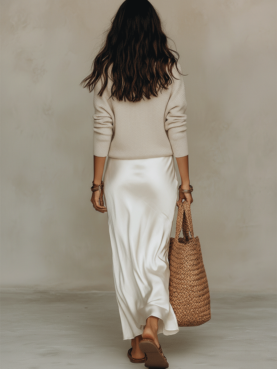 ISOLDE | Knit and smooth-finish midi skirt set