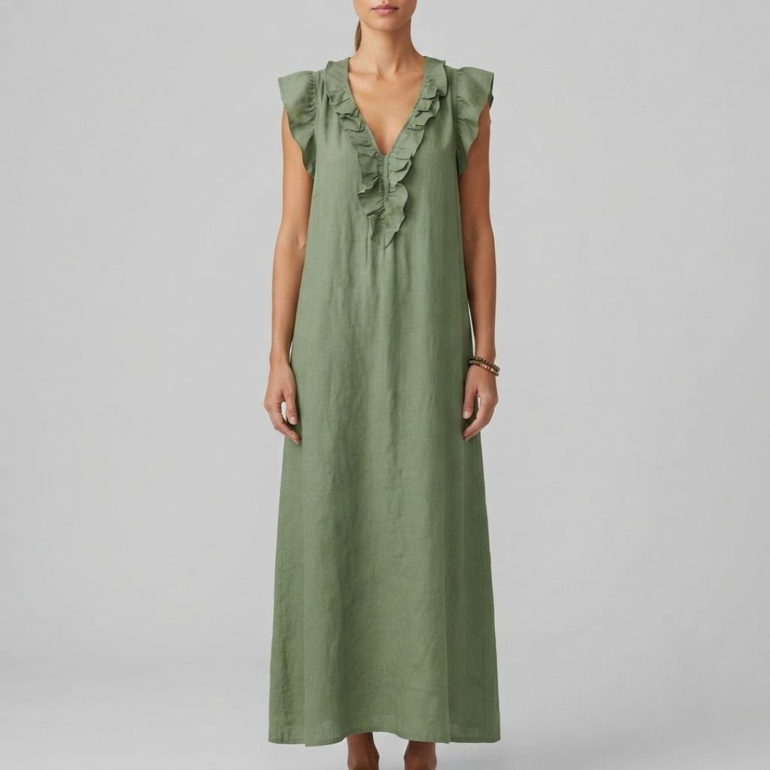 AMINA | Maxi dress with ruffle V-neck