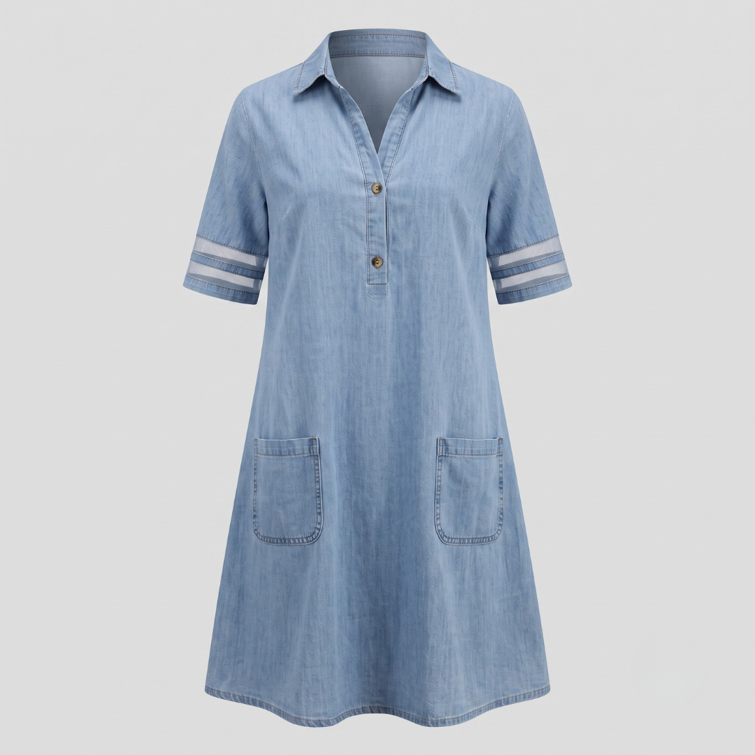 ASHLY | Denim dress with button neckline