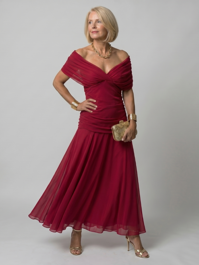 AVA | Midi dress with off-shoulder neckline