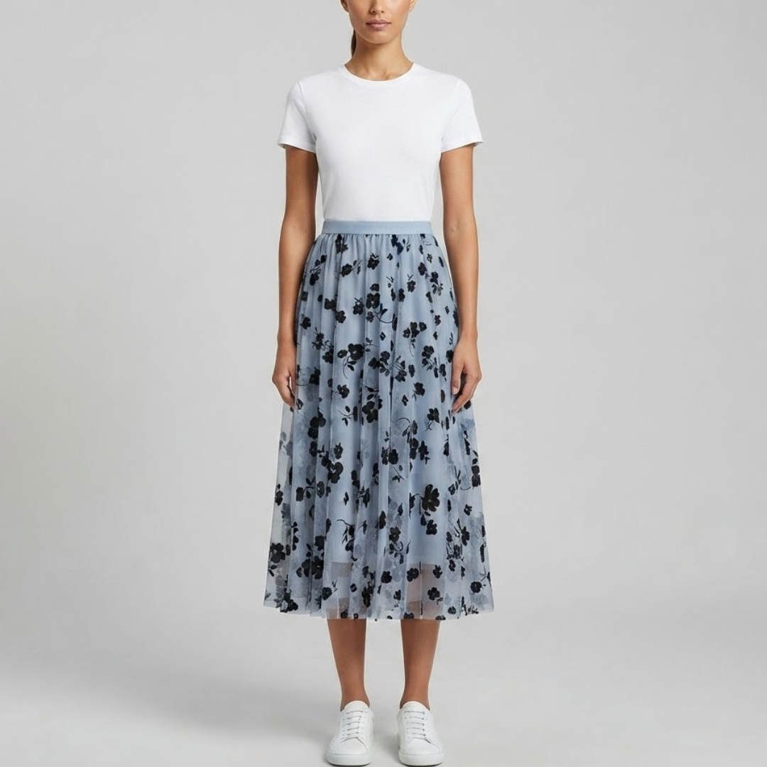 POPPY | Midi skirt with floral tulle