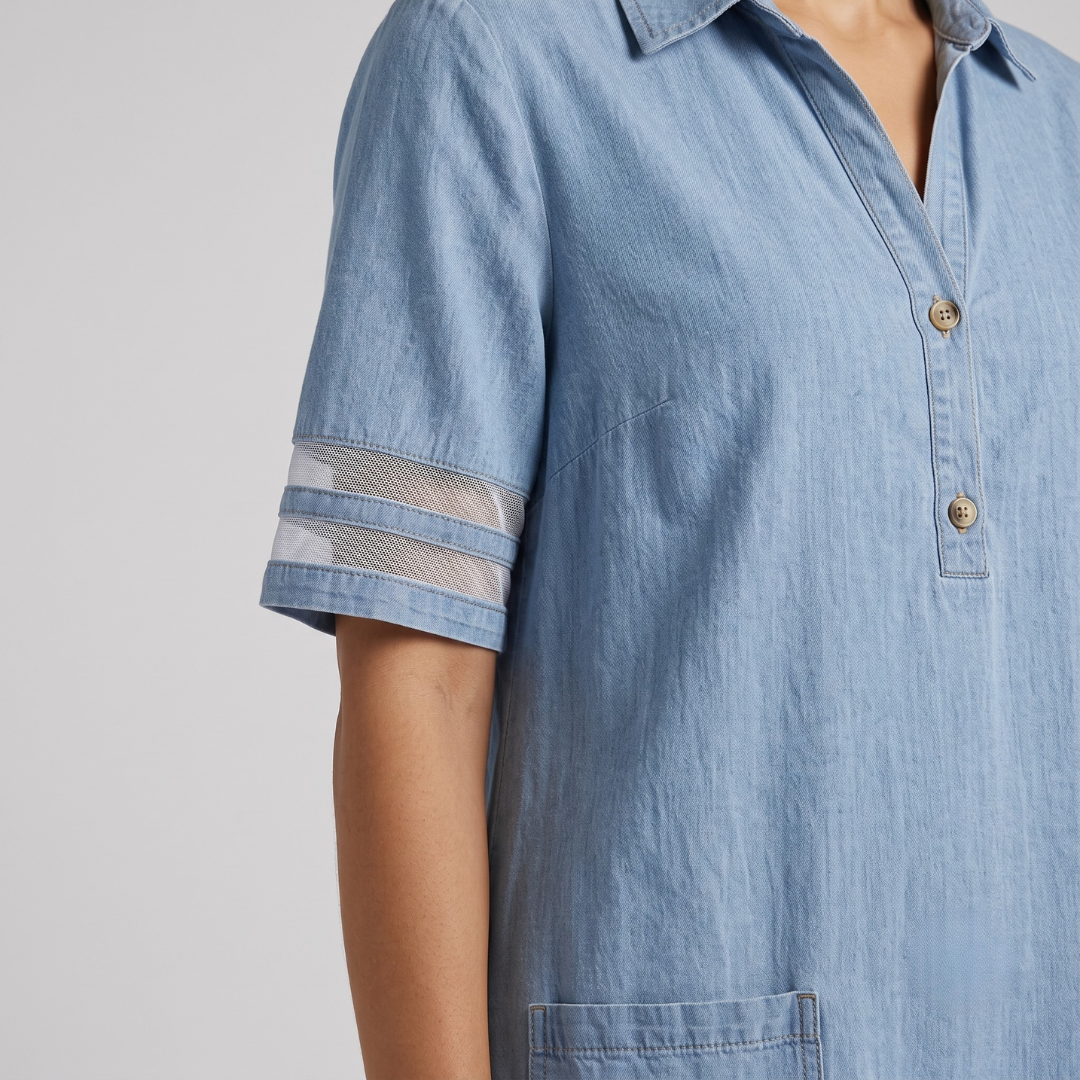ASHLY | Denim dress with button neckline