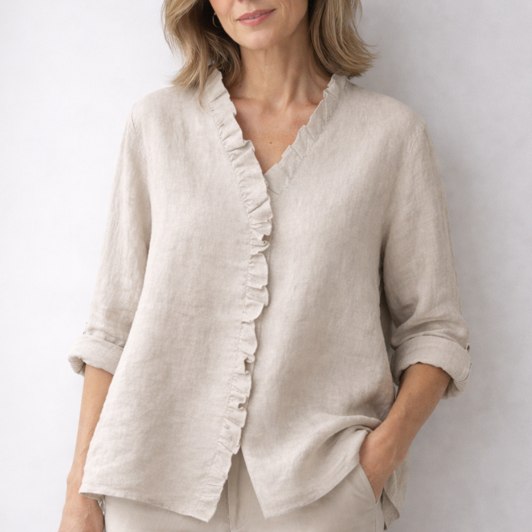 LUISA | Shirt with ruffled V-neck