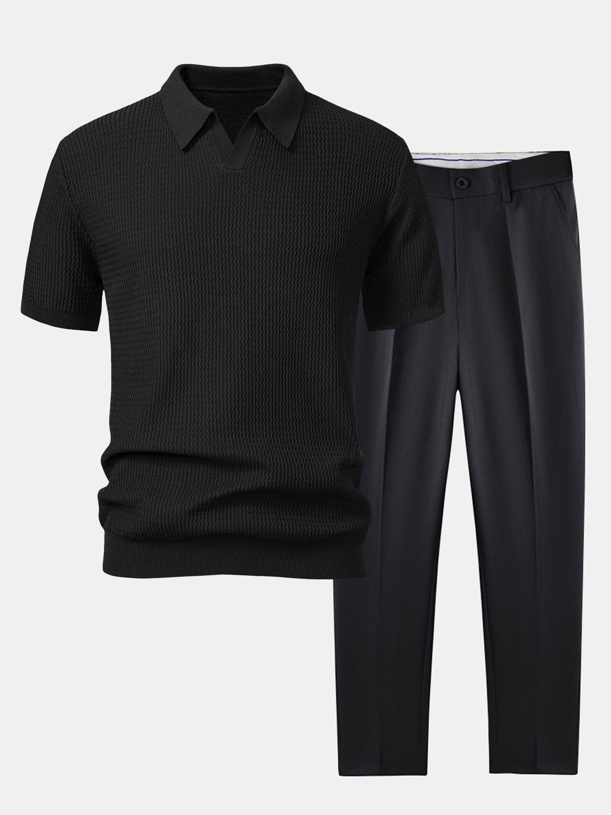ALFIE | Set with V-neck polo and tapered trousers