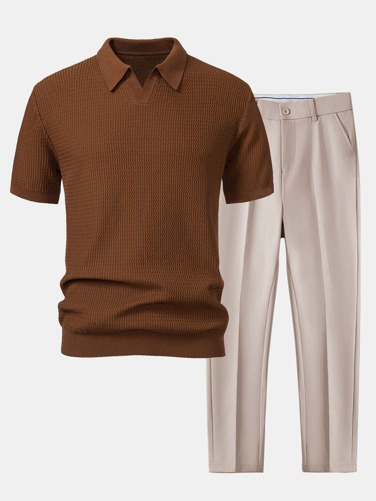 ALFIE | Set with V-neck polo and tapered trousers