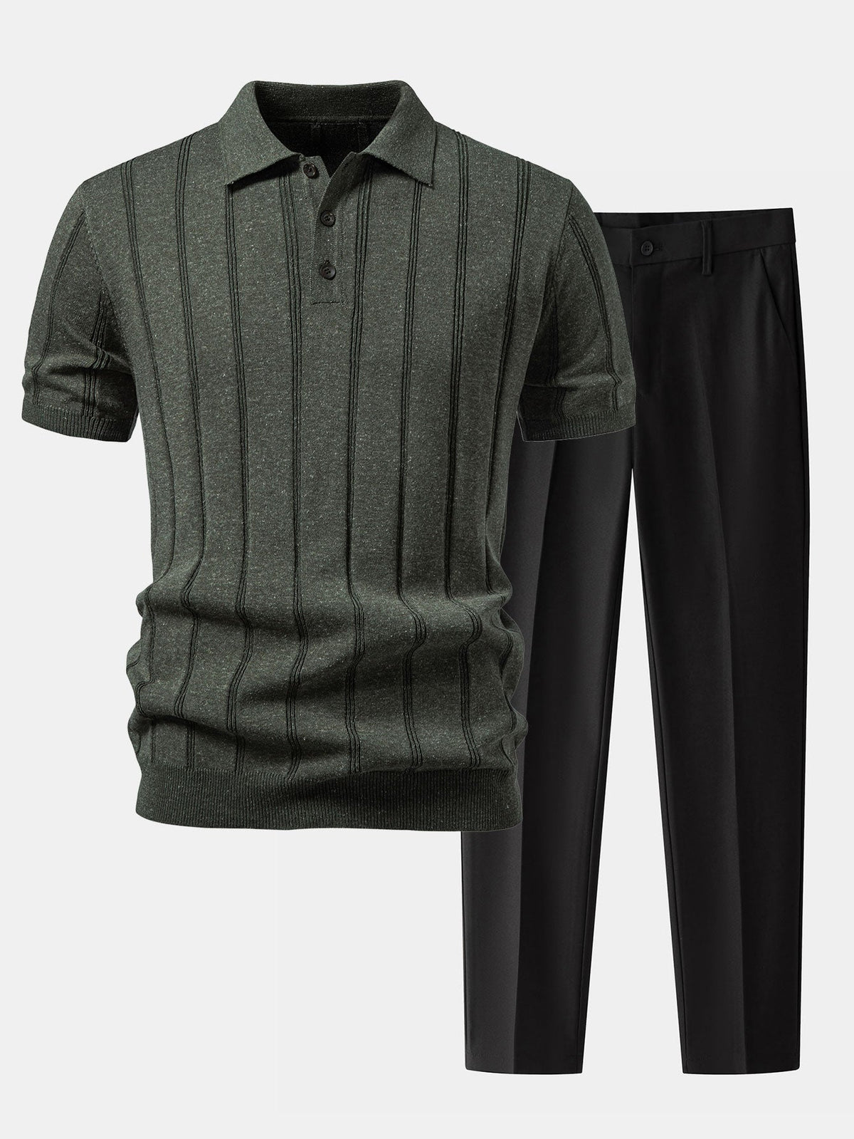 THEO | Set with ribbed polo and tapered trousers