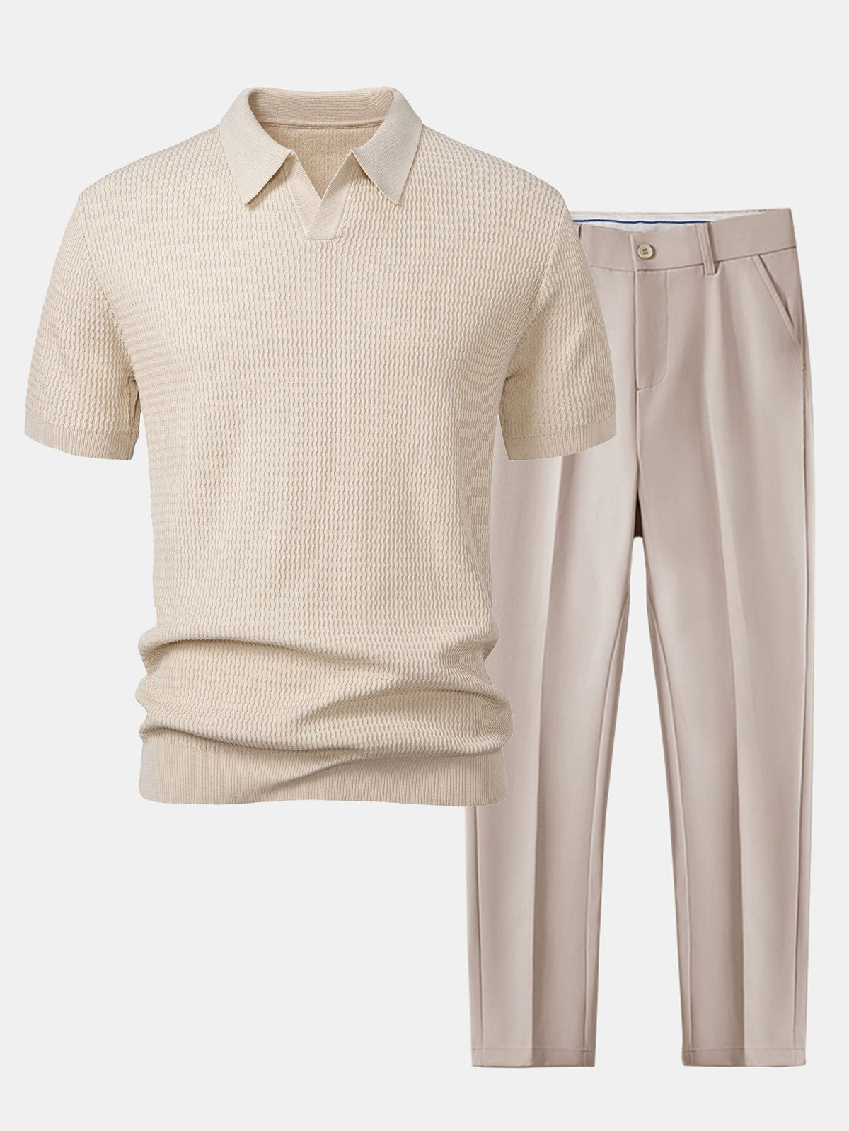 ALFIE | Set with V-neck polo and tapered trousers