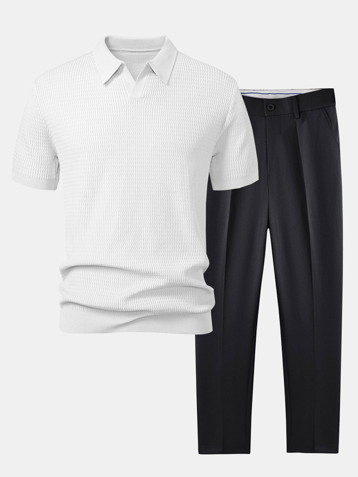 ALFIE | Set with V-neck polo and tapered trousers