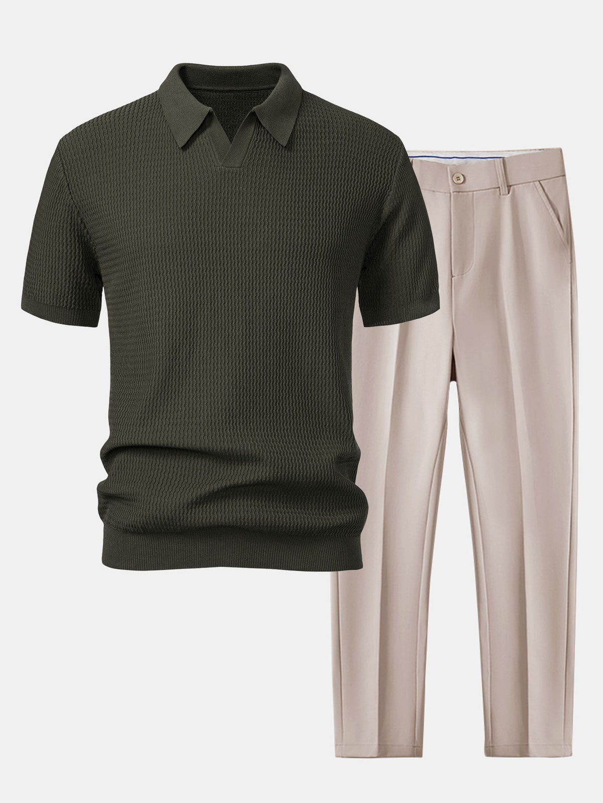 ALFIE | Set with V-neck polo and tapered trousers