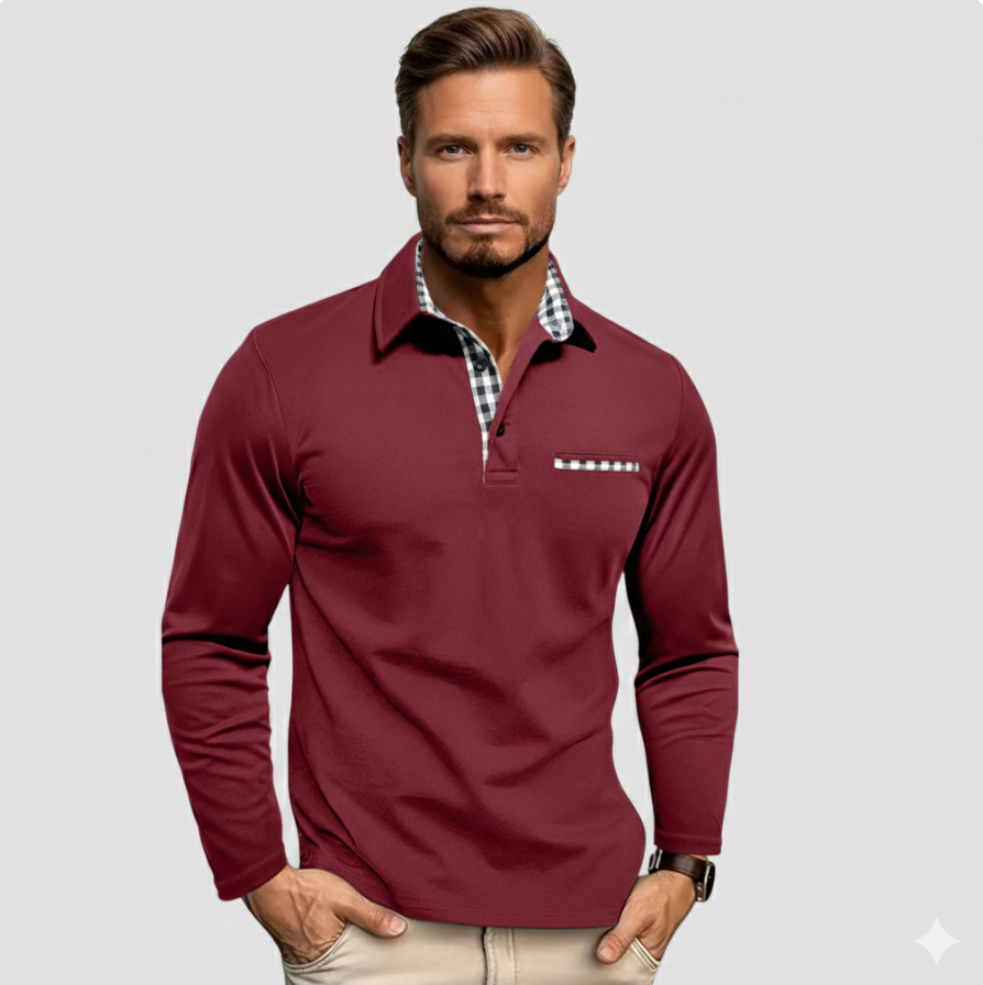 NOAH | Long-sleeve polo with checked details