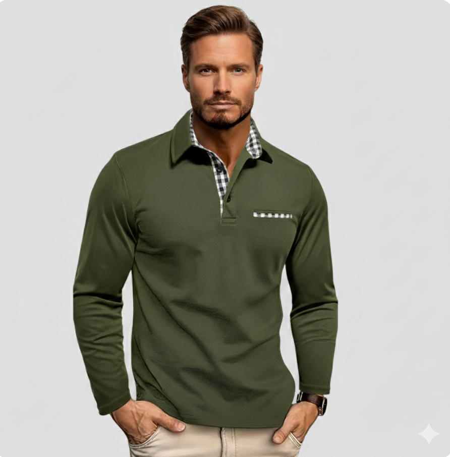 NOAH | Long-sleeve polo with checked details