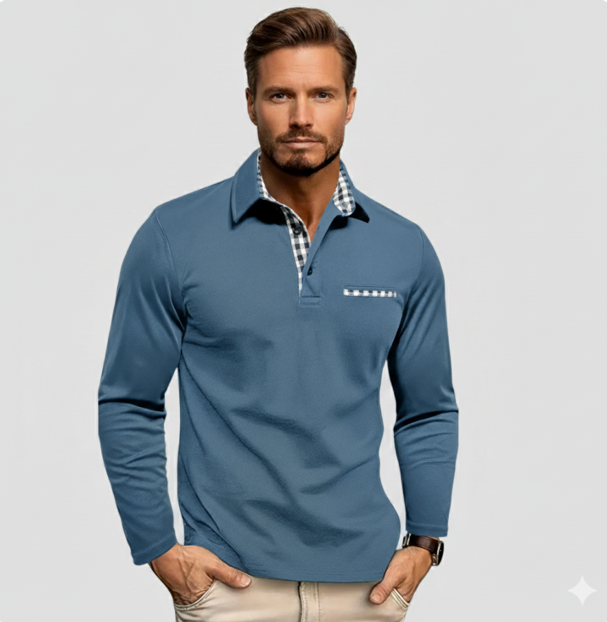 NOAH | Long-sleeve polo with checked details