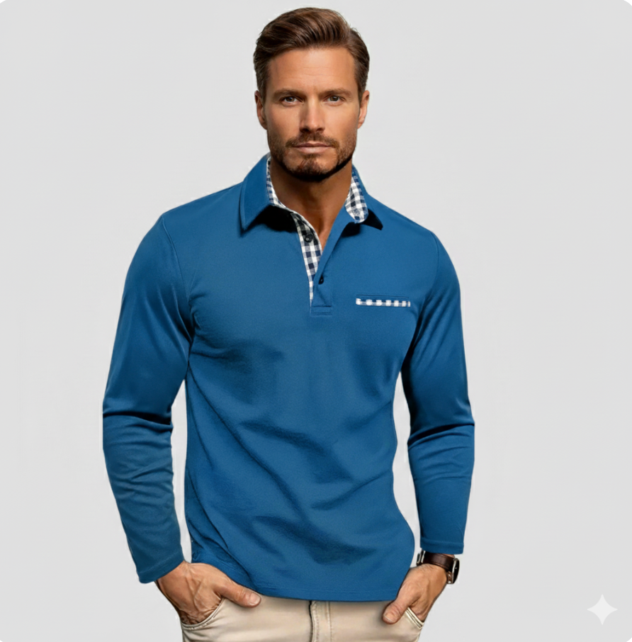 NOAH | Long-sleeve polo with checked details