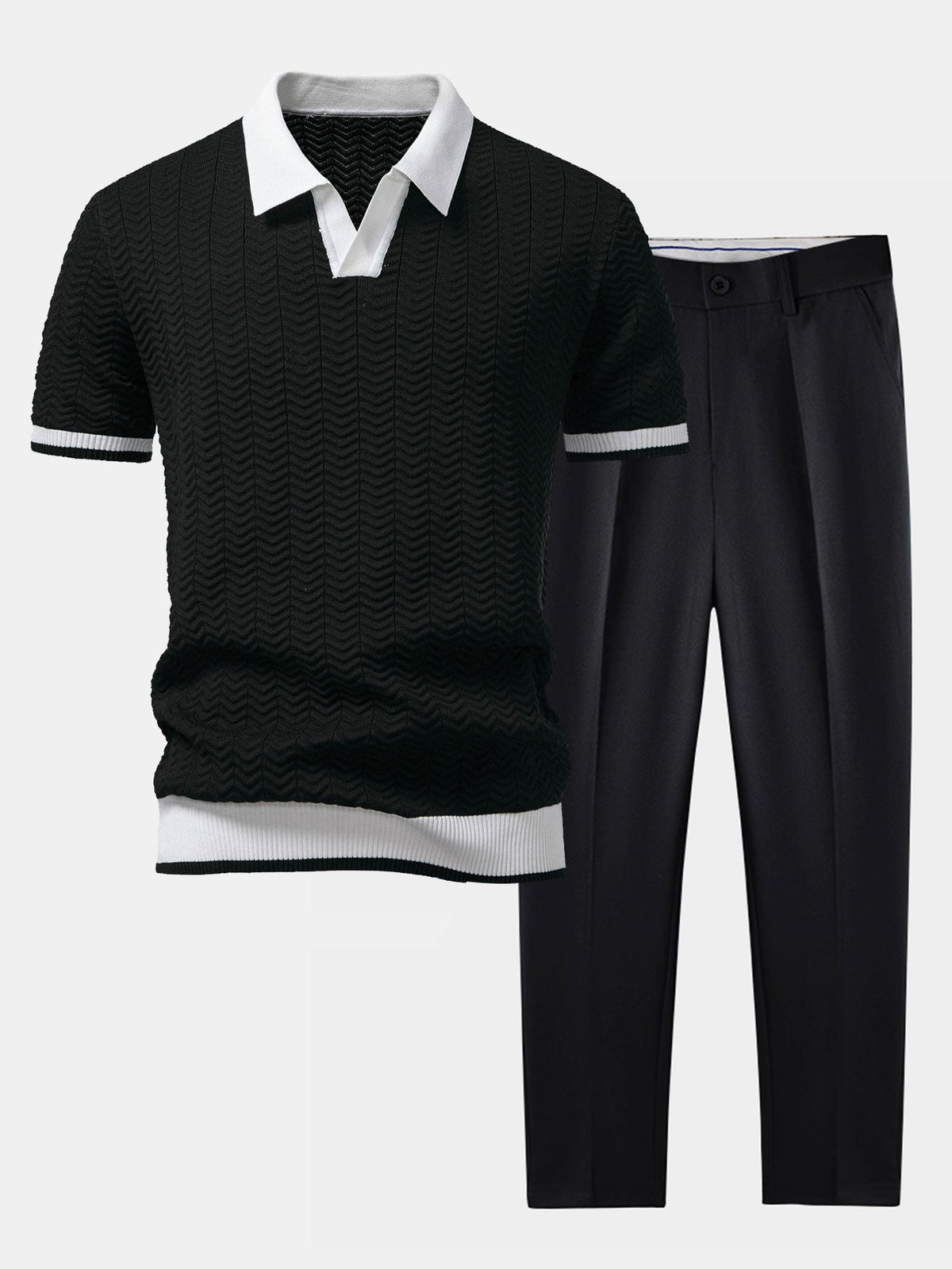 AVA | Set with textured polo and tapered trousers