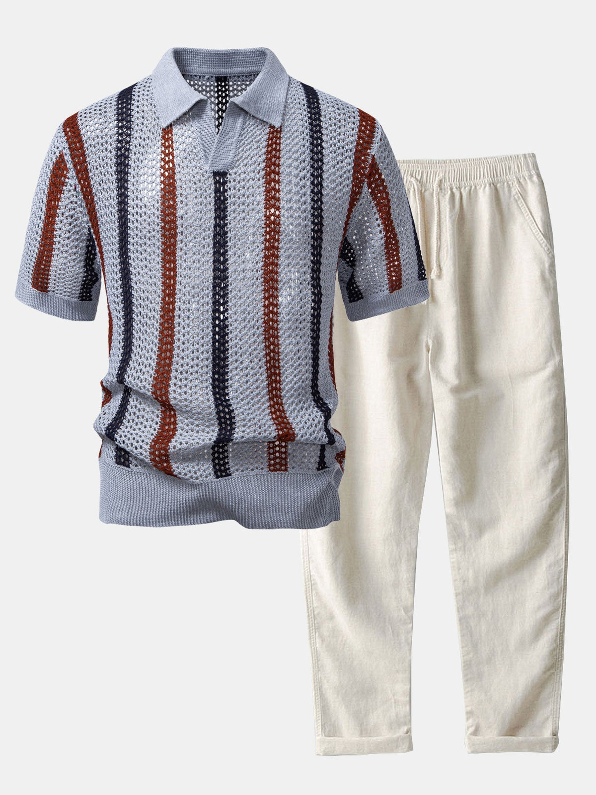 GEORGE | Set with striped crochet polo