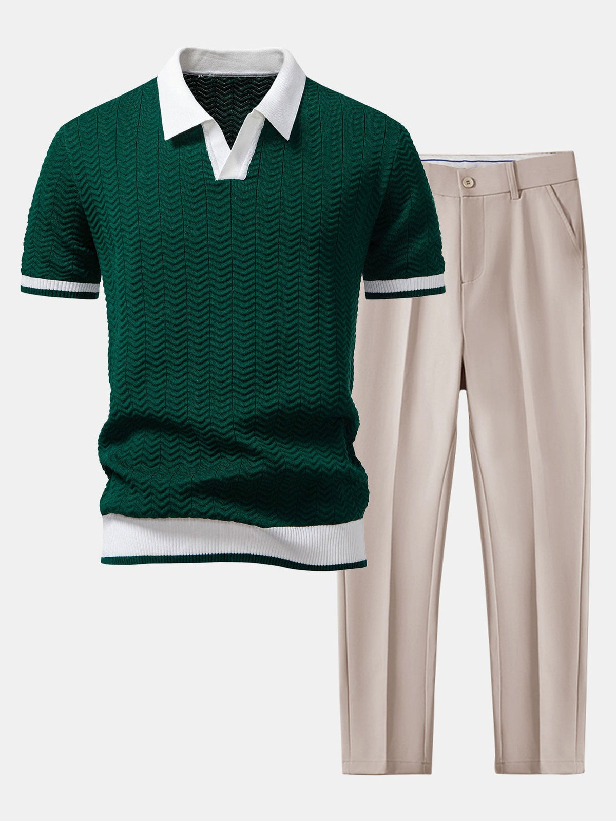 AVA | Set with textured polo and tapered trousers